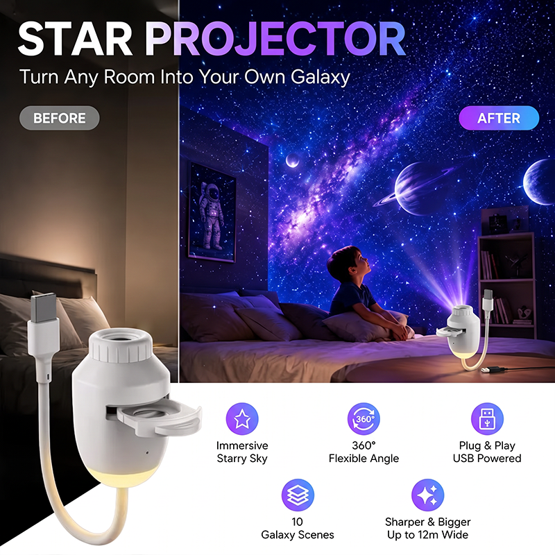🌌 Proyector Galáctico USB Luz Nocturna | 3 Modulos Intercambiables, 3 Niveles de Brillo, Control Botón/Voz, Ambiente Espacial Inmersivo