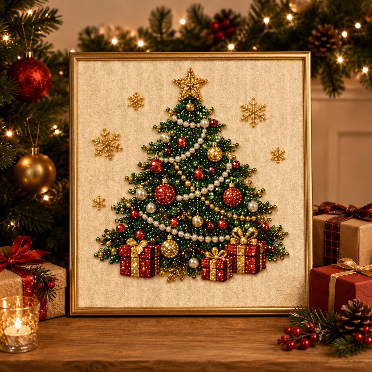 🎨💎Kit de manualidades de Navidad para crear un cuadro de diamantes con perlas