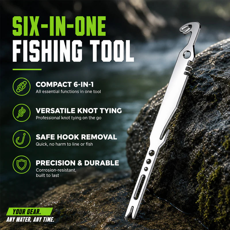 ⏳50% de descuento por tiempo limitado⏰Herramienta multifunción de pesca 6 en 1 de acero inoxidable, extractor de anzuelos y atador de nudos🎣🐟