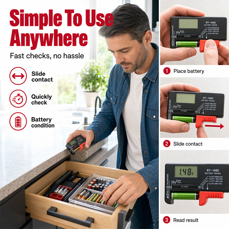 🥳GRAN OFERTA 2026🥳💞¡Más de 50.000 unidades vendidas!📊🔦 ¡50% DE DESCUENTO! Comprobador digital de baterías – Gran pantalla LCD que muestra la carga restante exacta. Compacto y portátil, ¡verifica su estado antes de desecharla! 🧪💪