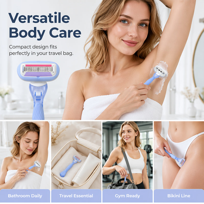 🔥Gran Oferta 50% Descuento🔥 Mango de afeitadora femenina de 5 cuchillas – empuñadura ergonómica antideslizante, compatible con recambios 🪒
