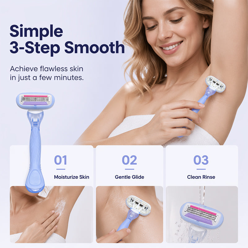 🔥Gran Oferta 50% Descuento🔥 Mango de afeitadora femenina de 5 cuchillas – empuñadura ergonómica antideslizante, compatible con recambios 🪒