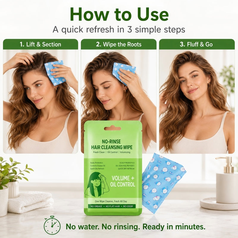 Toallitas limpiadoras para cabello portátiles sin agua