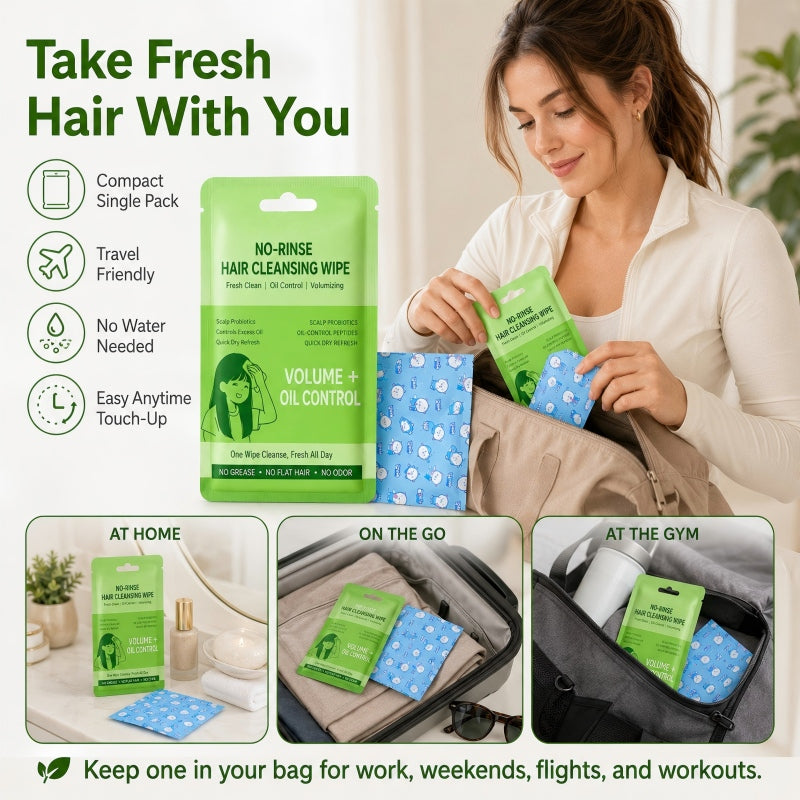 Toallitas limpiadoras para cabello portátiles sin agua