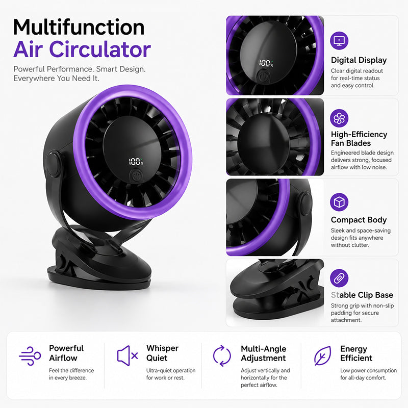 Ventilador USB portátil con pantalla digital