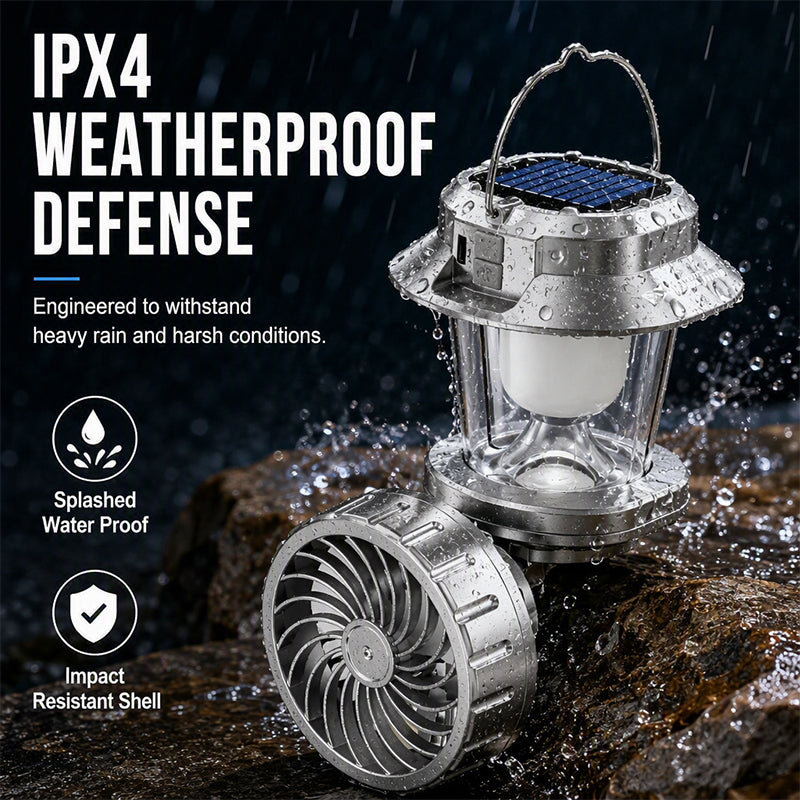 🥳ÉXITO DE VENTA 2026🥳 Linterna ventilador solar plegable – 2 en 1, carga solar, resistente a golpes, resistente a la intemperie, brillo y velocidad regulables! 🌞💨