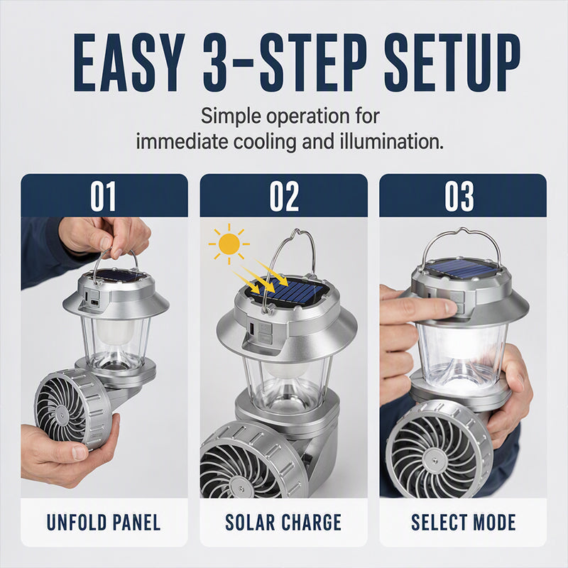 🥳ÉXITO DE VENTA 2026🥳 Linterna ventilador solar plegable – 2 en 1, carga solar, resistente a golpes, resistente a la intemperie, brillo y velocidad regulables! 🌞💨