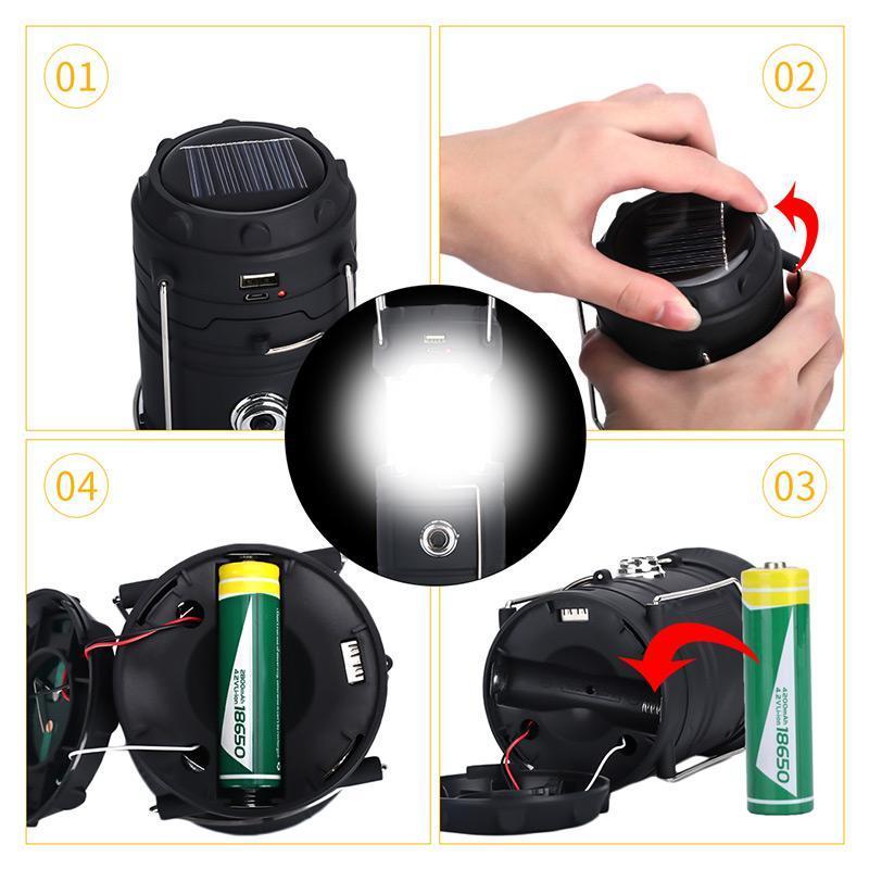 Linterna de camping LED con llama 3 en 1
