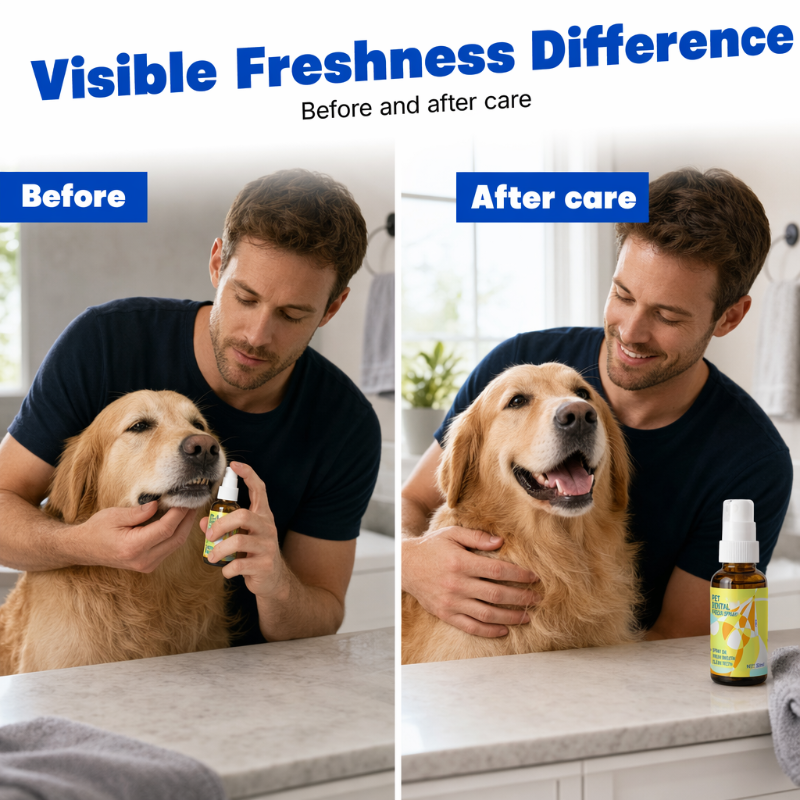 🔥Gran Oferta 50% DESCUENTO🔥 Spray refrescante para el aliento de mascotas – Menta y enzimas, sin necesidad de cepillar🐶