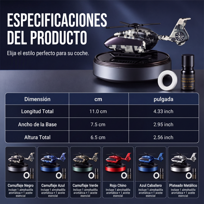 Difusor de aroma para coche en forma de helicóptero giratorio con energía solar