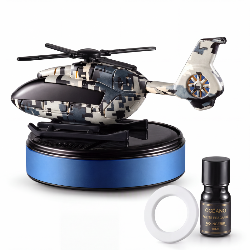 Difusor de aroma para coche en forma de helicóptero giratorio con energía solar