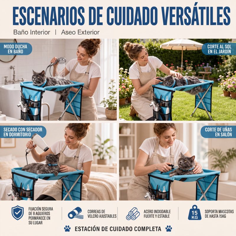 🐕🔥Oferta por tiempo limitado solo para España! 🛋️ Cama de aseo para mascotas plegable 2 en 1 – Superficie de aseo estable y cama de descanso cómoda – Cuida tu espalda durante el corte de uñas y el secado 💪✨