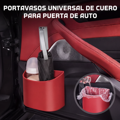 Portavasos universal de cuero para puerta de coche