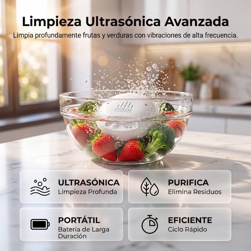 🔥Oferta Especial 50% DE DESCUENTO🔥 Lavador portátil ultrasónico de frutas y verduras - Recargable por USB, ayuda a limpiar los productos agrícolas, ideal para hogar y viajes 🥬
