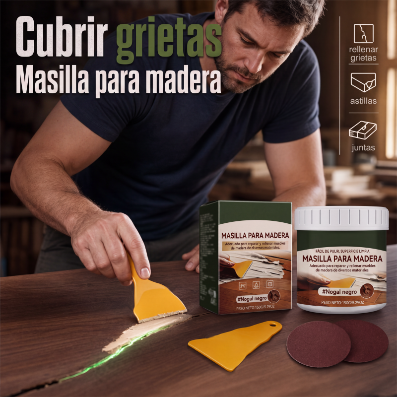 🔥VENTA FLASH🔥 Masilla de reparación para madera: rellena grietas y desportilladuras, alisa superficies, se integra a la madera oscura – ¡Aplicación sencilla!