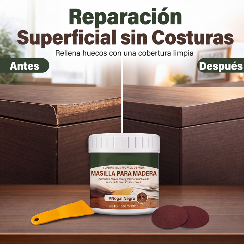 🔥VENTA FLASH🔥 Masilla de reparación para madera: rellena grietas y desportilladuras, alisa superficies, se integra a la madera oscura – ¡Aplicación sencilla!