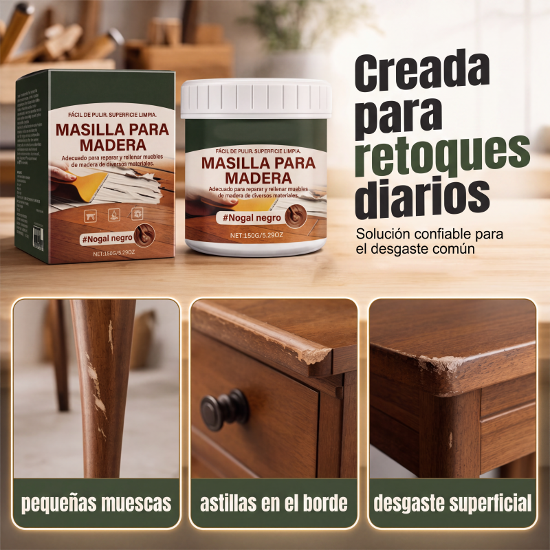 🔥VENTA FLASH🔥 Masilla de reparación para madera: rellena grietas y desportilladuras, alisa superficies, se integra a la madera oscura – ¡Aplicación sencilla!