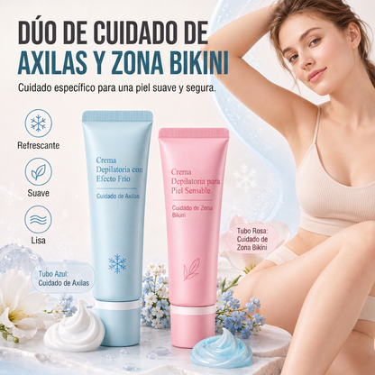 ✨ Crema Depilatoria Dual para Axilas y Zona Bikini | Efecto Hielo Calmante, Extractos Naturales, Niacinamida Aclarante, Ralentiza Crecimiento del Vello