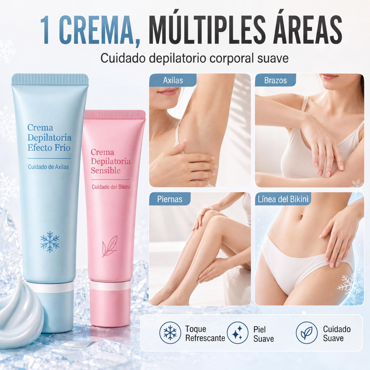 ✨ Crema Depilatoria Dual para Axilas y Zona Bikini | Efecto Hielo Calmante, Extractos Naturales, Niacinamida Aclarante, Ralentiza Crecimiento del Vello