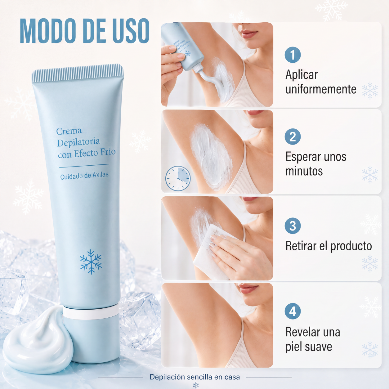 ✨ Crema Depilatoria Dual para Axilas y Zona Bikini | Efecto Hielo Calmante, Extractos Naturales, Niacinamida Aclarante, Ralentiza Crecimiento del Vello