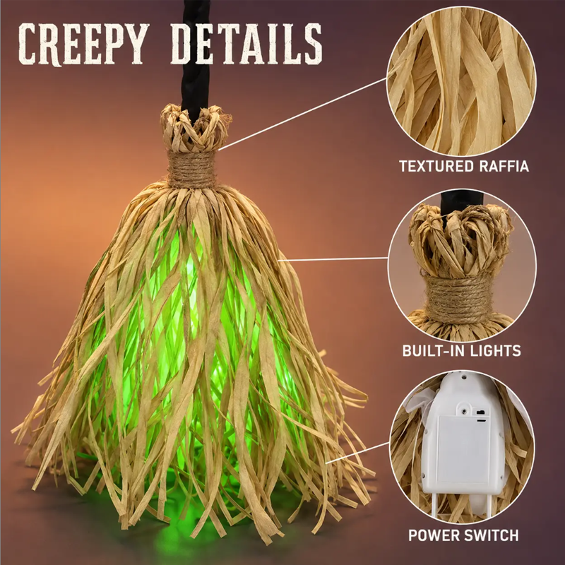 🧙 Escoba de bruja animada decoración de Halloween con luces y sonido
