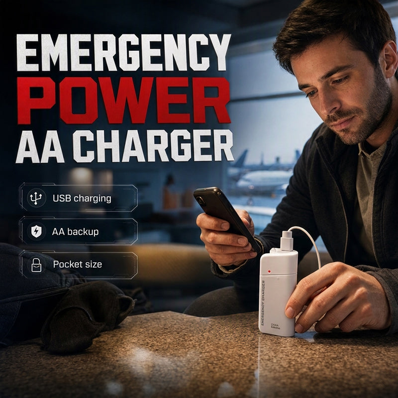 Cargador Portátil de Emergencia, Power Bank Alimentado con Pilas AA con Linterna LED