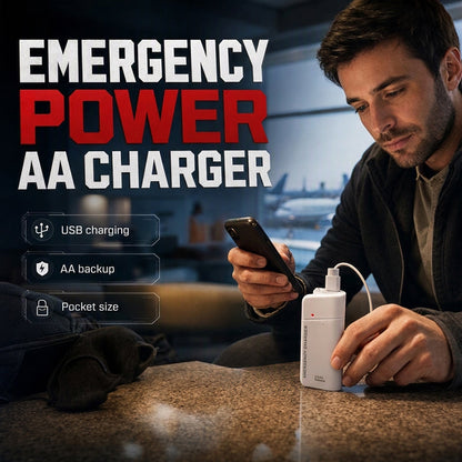 Cargador Portátil de Emergencia, Power Bank Alimentado con Pilas AA con Linterna LED