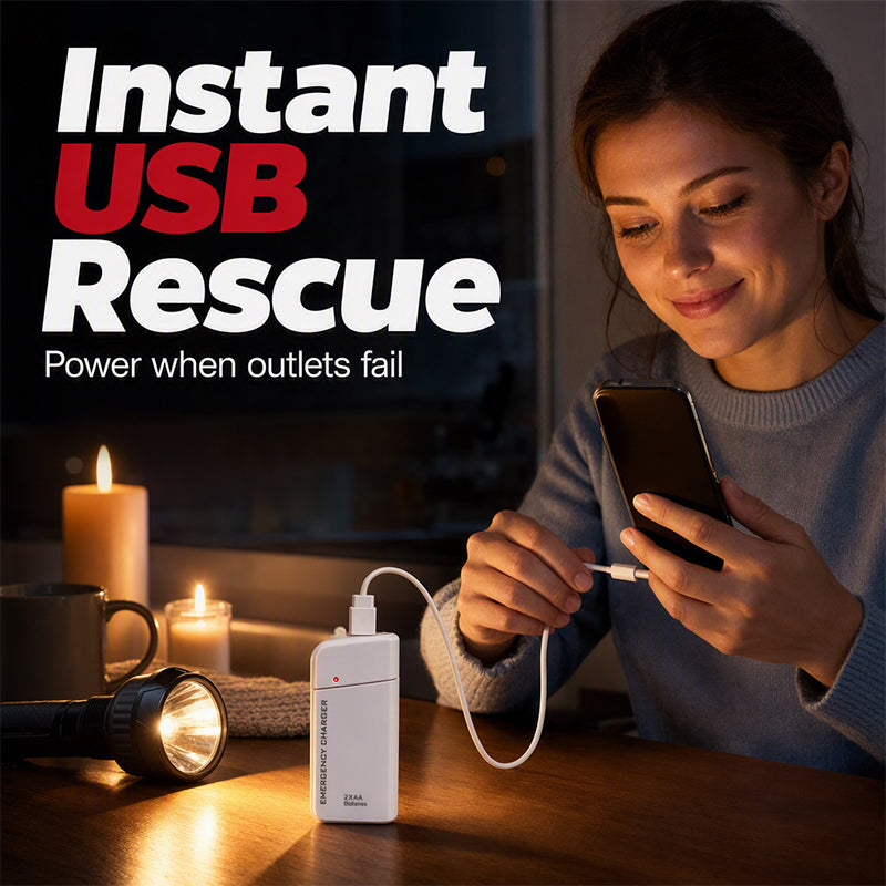 Cargador Portátil de Emergencia, Power Bank Alimentado con Pilas AA con Linterna LED