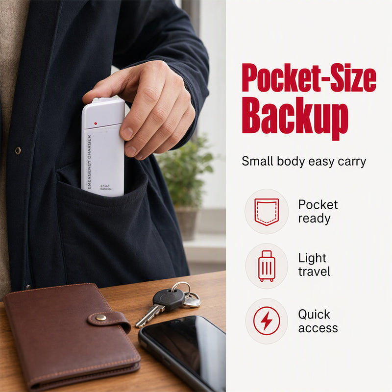 Cargador Portátil de Emergencia, Power Bank Alimentado con Pilas AA con Linterna LED