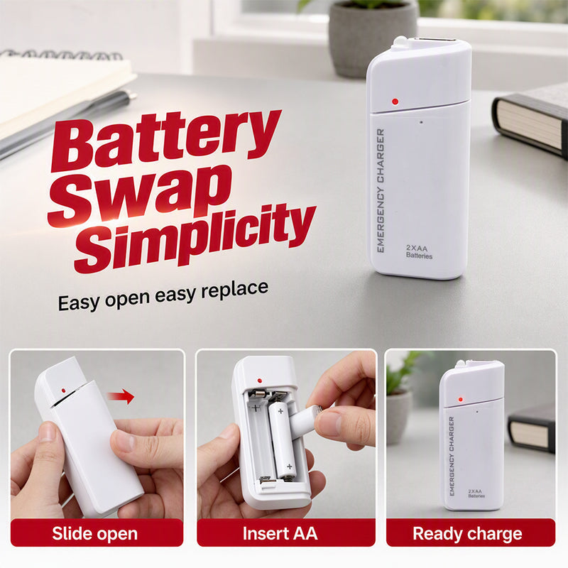 Cargador Portátil de Emergencia, Power Bank Alimentado con Pilas AA con Linterna LED