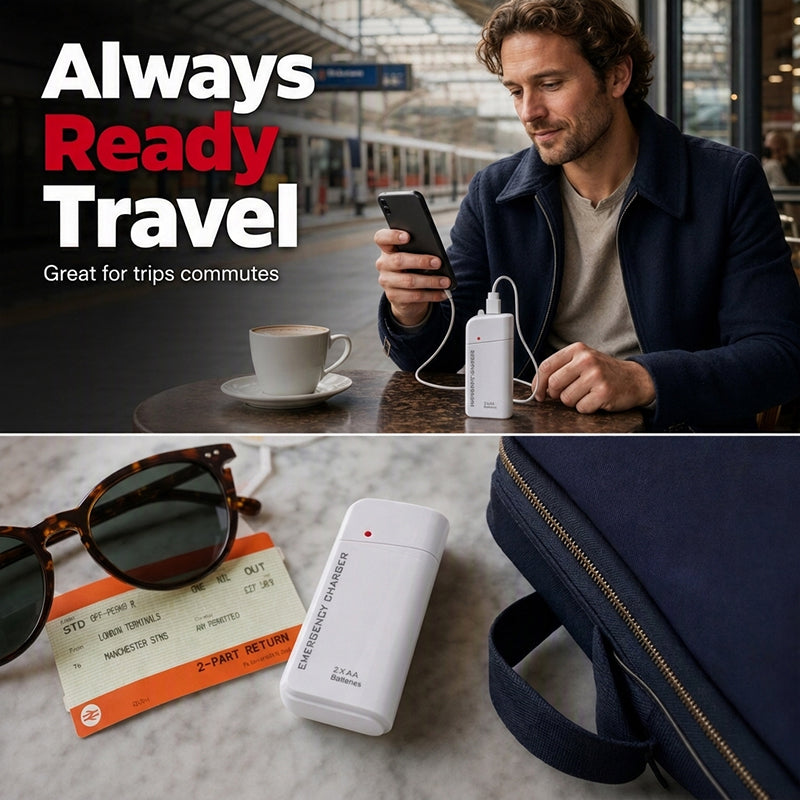 Cargador Portátil de Emergencia, Power Bank Alimentado con Pilas AA con Linterna LED