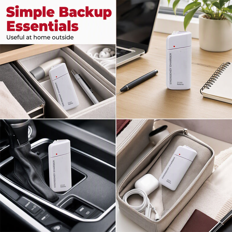 Cargador Portátil de Emergencia, Power Bank Alimentado con Pilas AA con Linterna LED