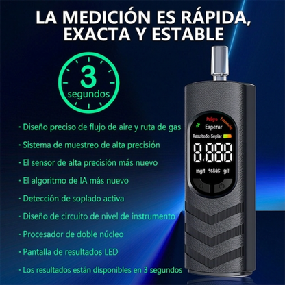 Probador de alcohol recargable con pantalla LCD y difusión de voz