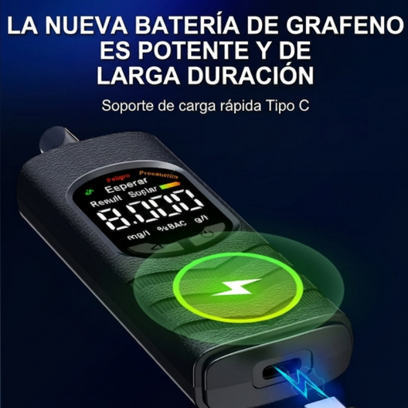 Probador de alcohol recargable con pantalla LCD y difusión de voz