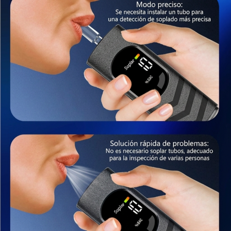 Probador de alcohol recargable con pantalla LCD y difusión de voz