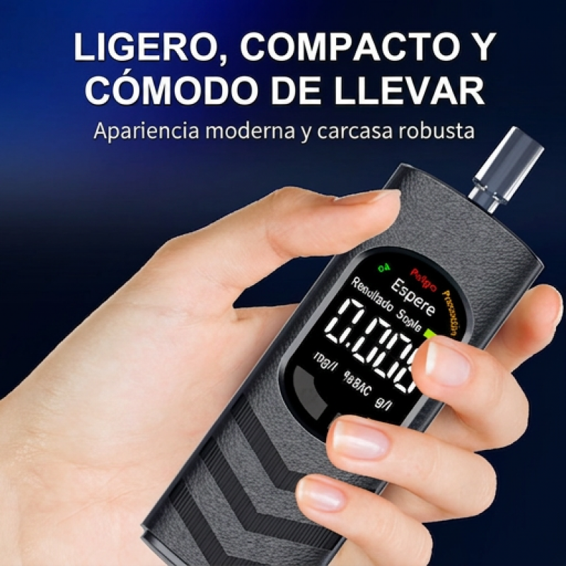 Probador de alcohol recargable con pantalla LCD y difusión de voz