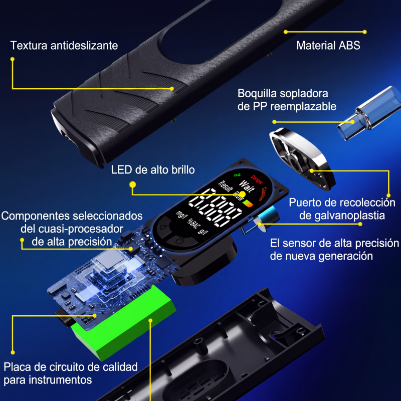 Probador de alcohol recargable con pantalla LCD y difusión de voz