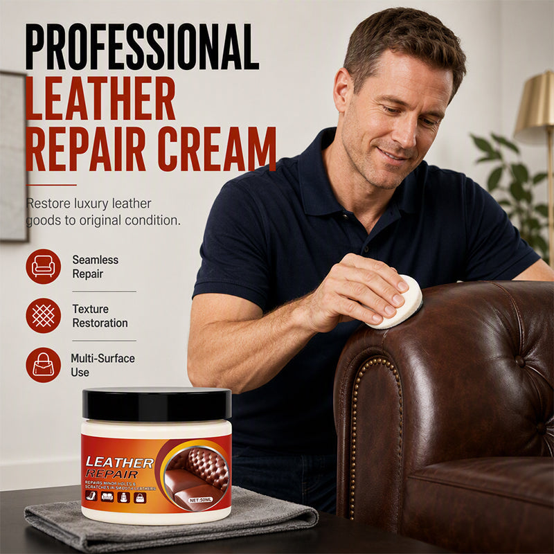 🛋️ ¡50% DE DESCUENTO AHORA! Crema reparadora de cuero multifuncional — Restaurador profesional de cuero sin fisuras, bálsamo para recuperar la textura para sofás, asientos de coche, bolsos y zapatos