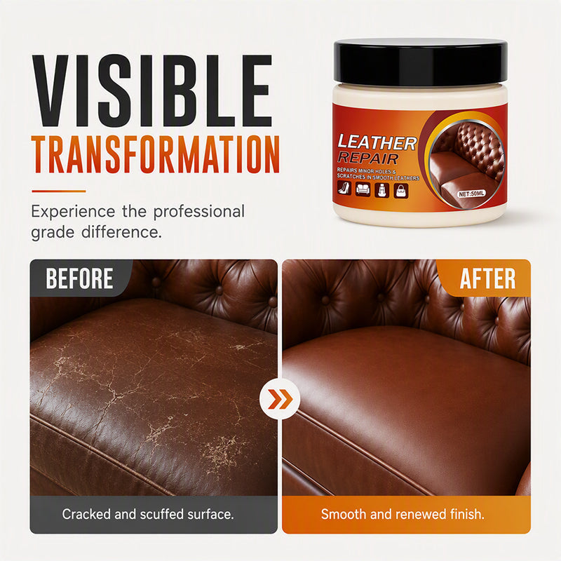 🛋️ ¡50% DE DESCUENTO AHORA! Crema reparadora de cuero multifuncional — Restaurador profesional de cuero sin fisuras, bálsamo para recuperar la textura para sofás, asientos de coche, bolsos y zapatos