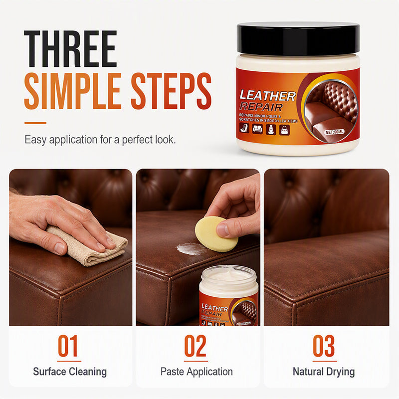 🛋️ ¡50% DE DESCUENTO AHORA! Crema reparadora de cuero multifuncional — Restaurador profesional de cuero sin fisuras, bálsamo para recuperar la textura para sofás, asientos de coche, bolsos y zapatos