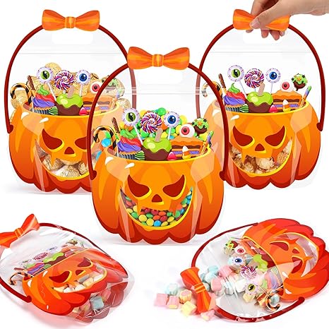 🔥🍬🎃 Bolsas de regalo de Halloween, bolsas transparentes con cierre en forma de calabaza🎁