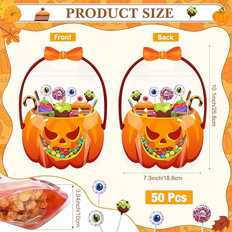 🔥🍬🎃 Bolsas de regalo de Halloween, bolsas transparentes con cierre en forma de calabaza🎁