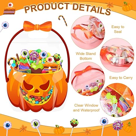 🔥🍬🎃 Bolsas de regalo de Halloween, bolsas transparentes con cierre en forma de calabaza🎁