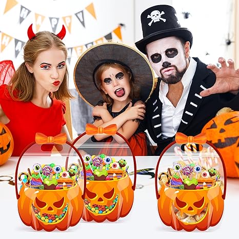 🔥🍬🎃 Bolsas de regalo de Halloween, bolsas transparentes con cierre en forma de calabaza🎁