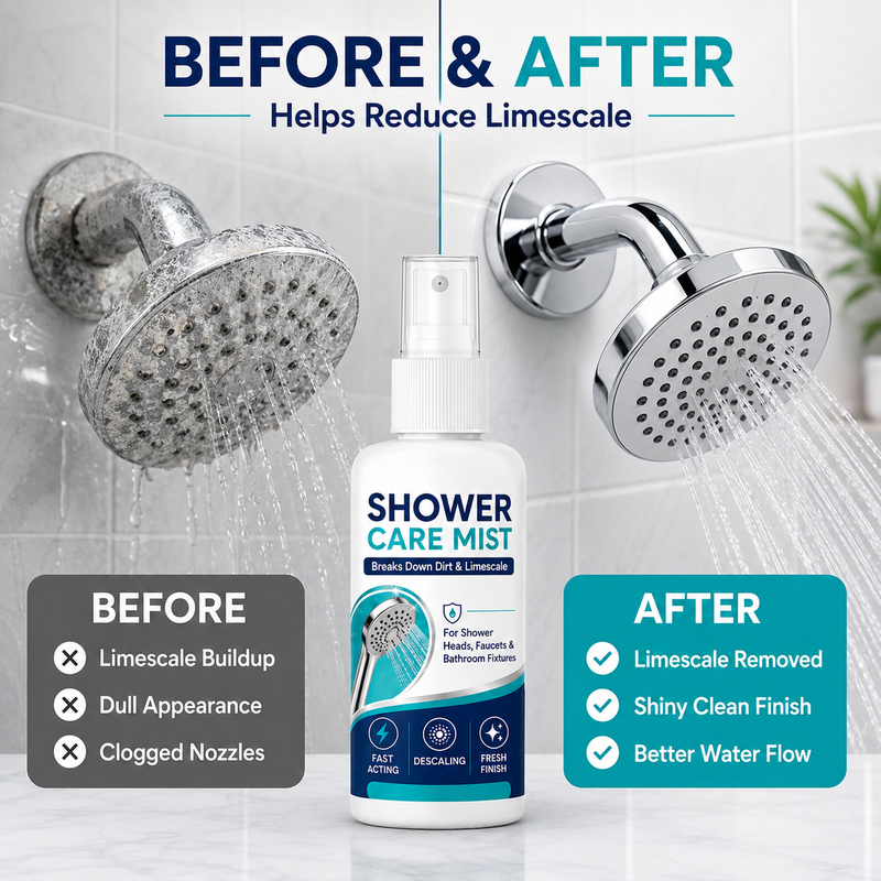 🚿✨Spray quitacal para ducha de acción rápida: elimina depósitos minerales persistentes y manchas de agua dura. Recupera el brillo y el flujo del agua, ¡solo rocía y limpia! 🧼💪