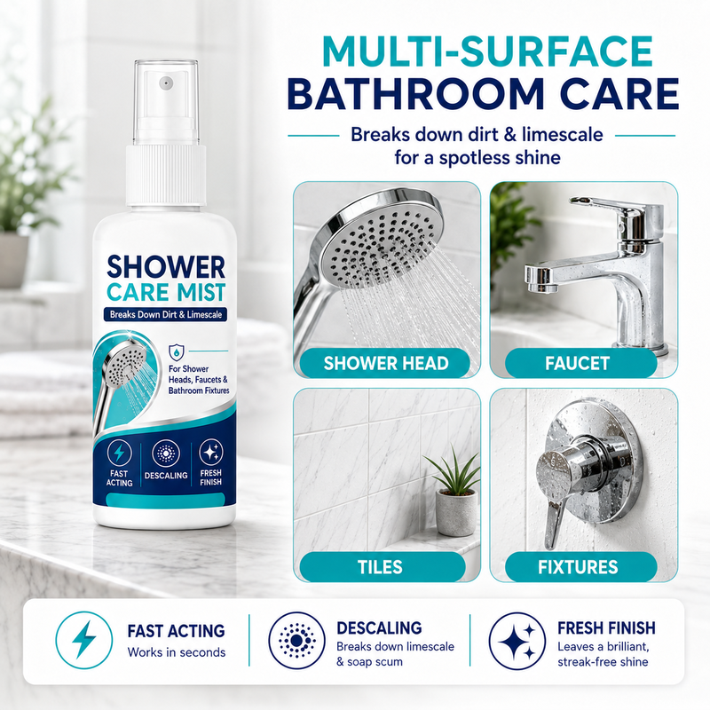 🚿✨Spray quitacal para ducha de acción rápida: elimina depósitos minerales persistentes y manchas de agua dura. Recupera el brillo y el flujo del agua, ¡solo rocía y limpia! 🧼💪