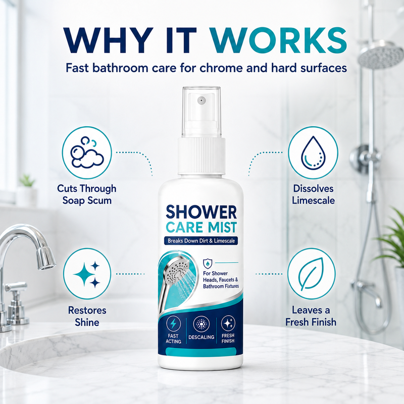 🚿✨Spray quitacal para ducha de acción rápida: elimina depósitos minerales persistentes y manchas de agua dura. Recupera el brillo y el flujo del agua, ¡solo rocía y limpia! 🧼💪