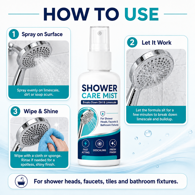 🚿✨Spray quitacal para ducha de acción rápida: elimina depósitos minerales persistentes y manchas de agua dura. Recupera el brillo y el flujo del agua, ¡solo rocía y limpia! 🧼💪