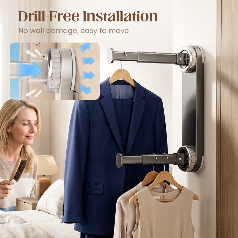 Soporte para perchas plegable, extensible con ventosas