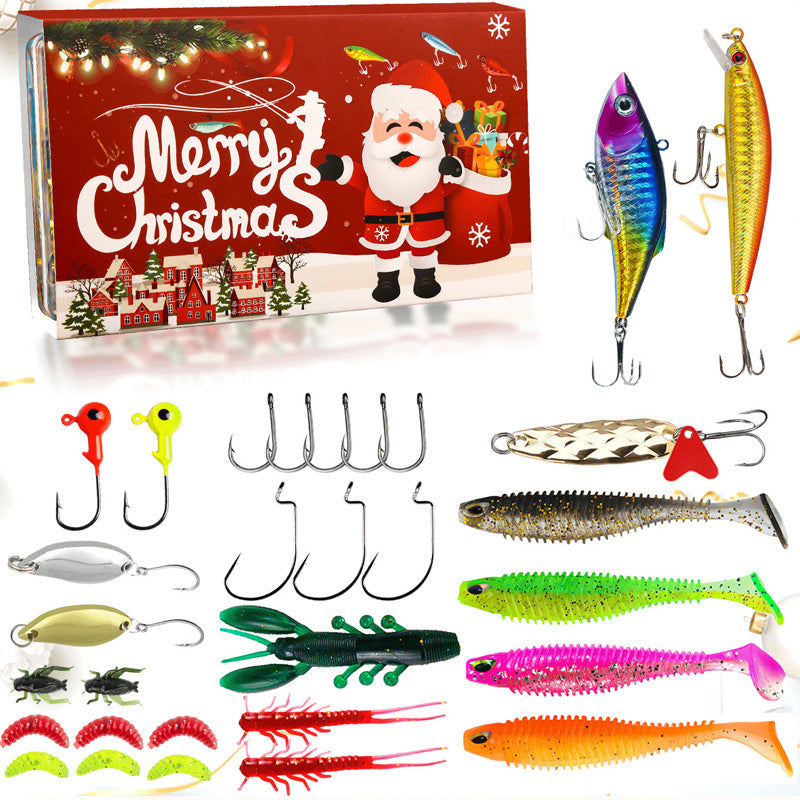 Calendario de Adviento de Navidad con señuelos de pesca, set de caja sorpresa con minnow, popper y cucharas
